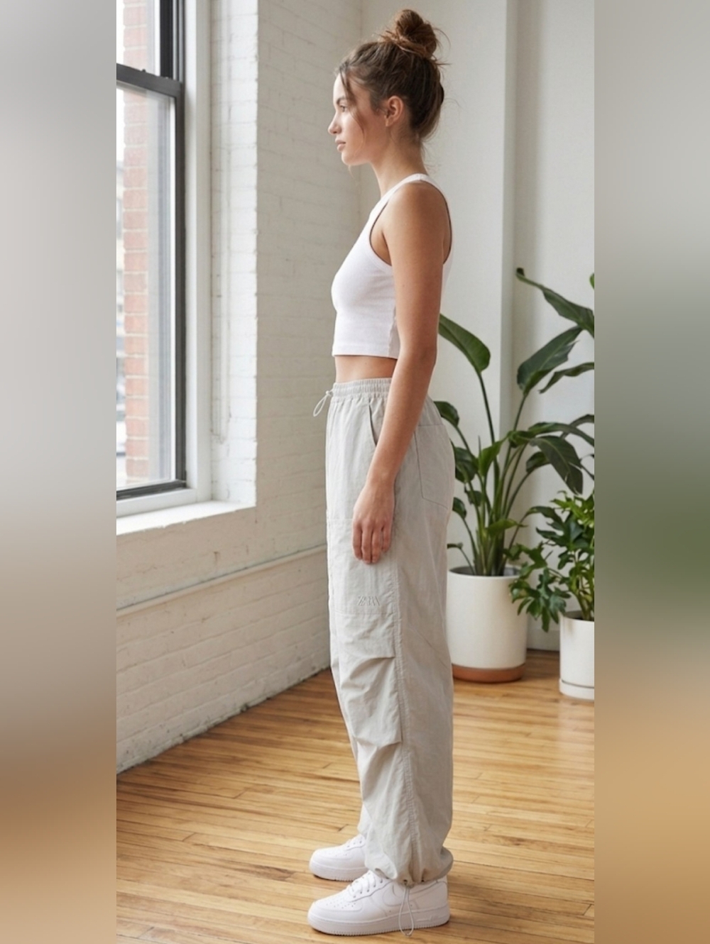 Zara Light Gray Parachute Cargo Pants Size S - Picture 4 of 13